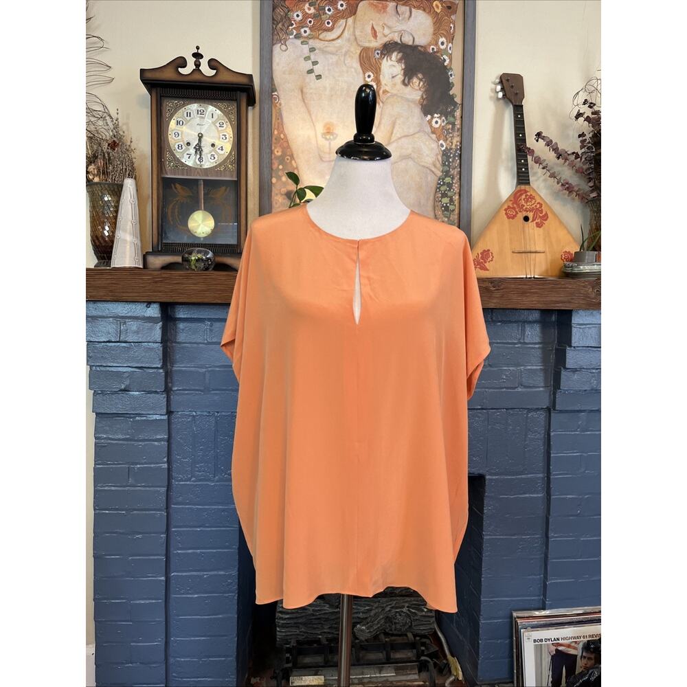 Joseph 100% Silk Boxy Solid V Neck Blouse Size 36 Coral Orange Oversized M/ L